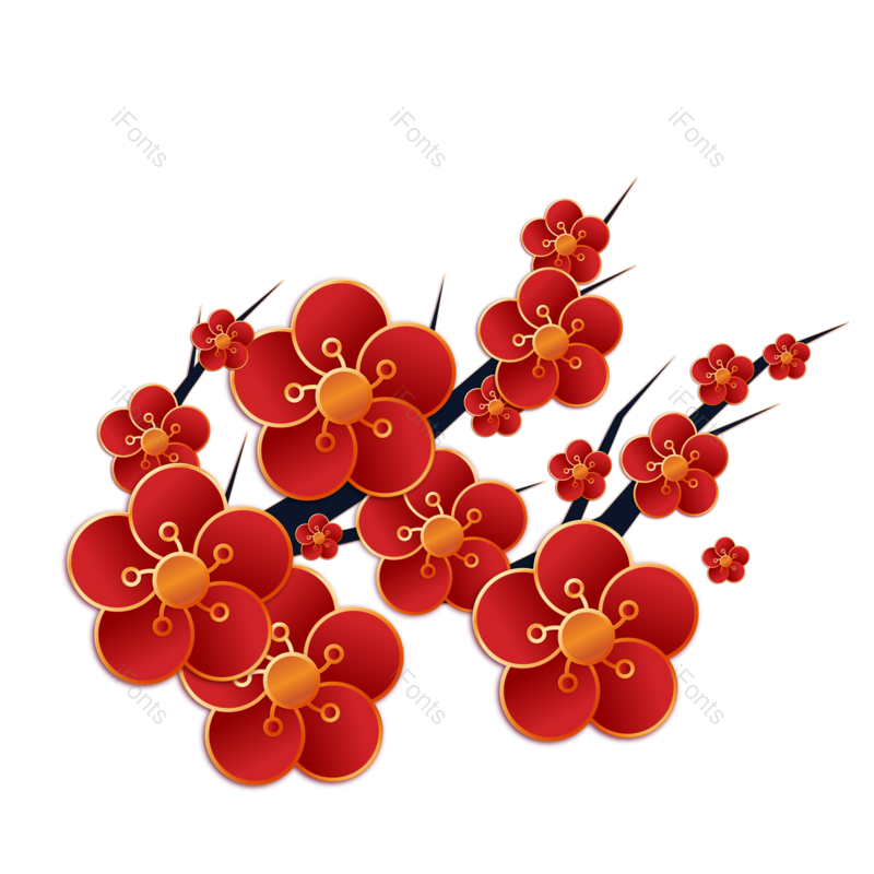 中国风图片,春节元素,花朵PNG,彩色免抠素材